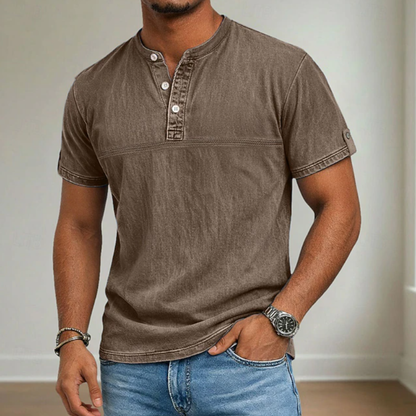 Camisa Hombre Casual Manga Corta Cuello Mao Ligera