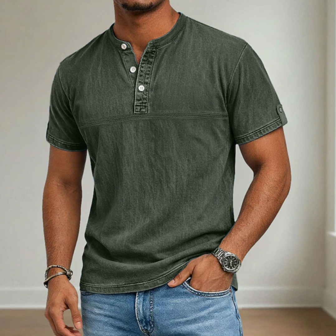 Camisa Hombre Casual Manga Corta Cuello Mao Ligera