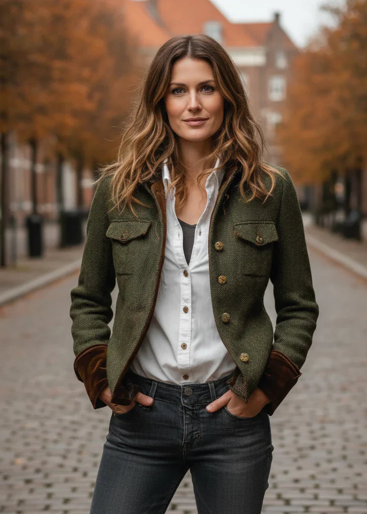 Chaqueta Mujer Elegante con Detalles de Terciopelo
