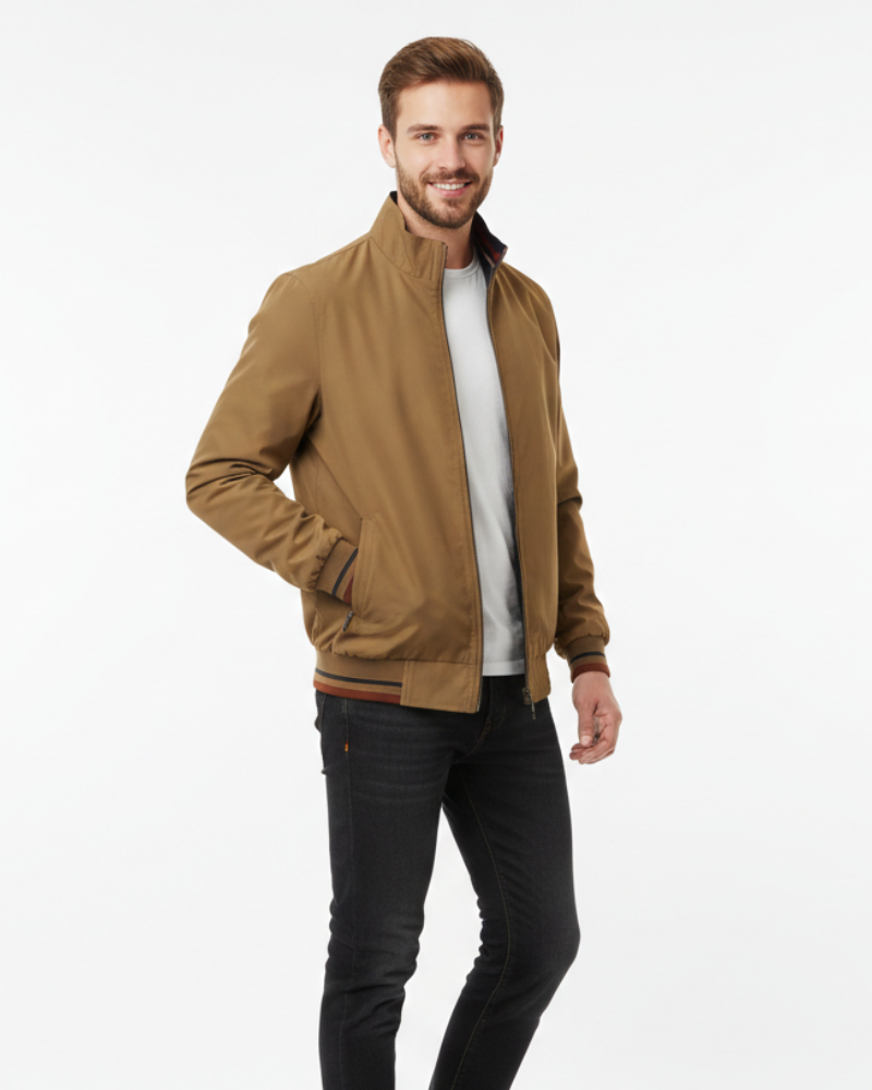 Chaqueta Bomber Hombre Poliéster Reversible Cuello Alto Cremallera