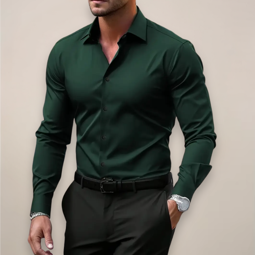 Camisa Vestir Hombre Algodón Manga Larga Cuello Clásico
