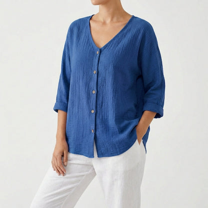 Blusa Mujer Escote en V Botones Casual