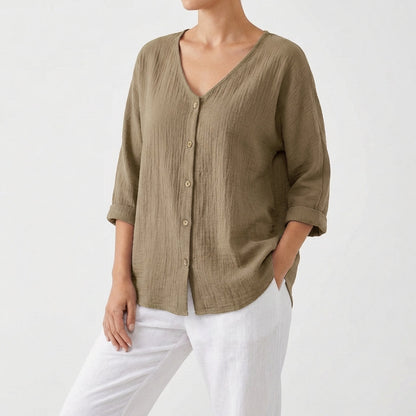Blusa Mujer Escote en V Botones Casual