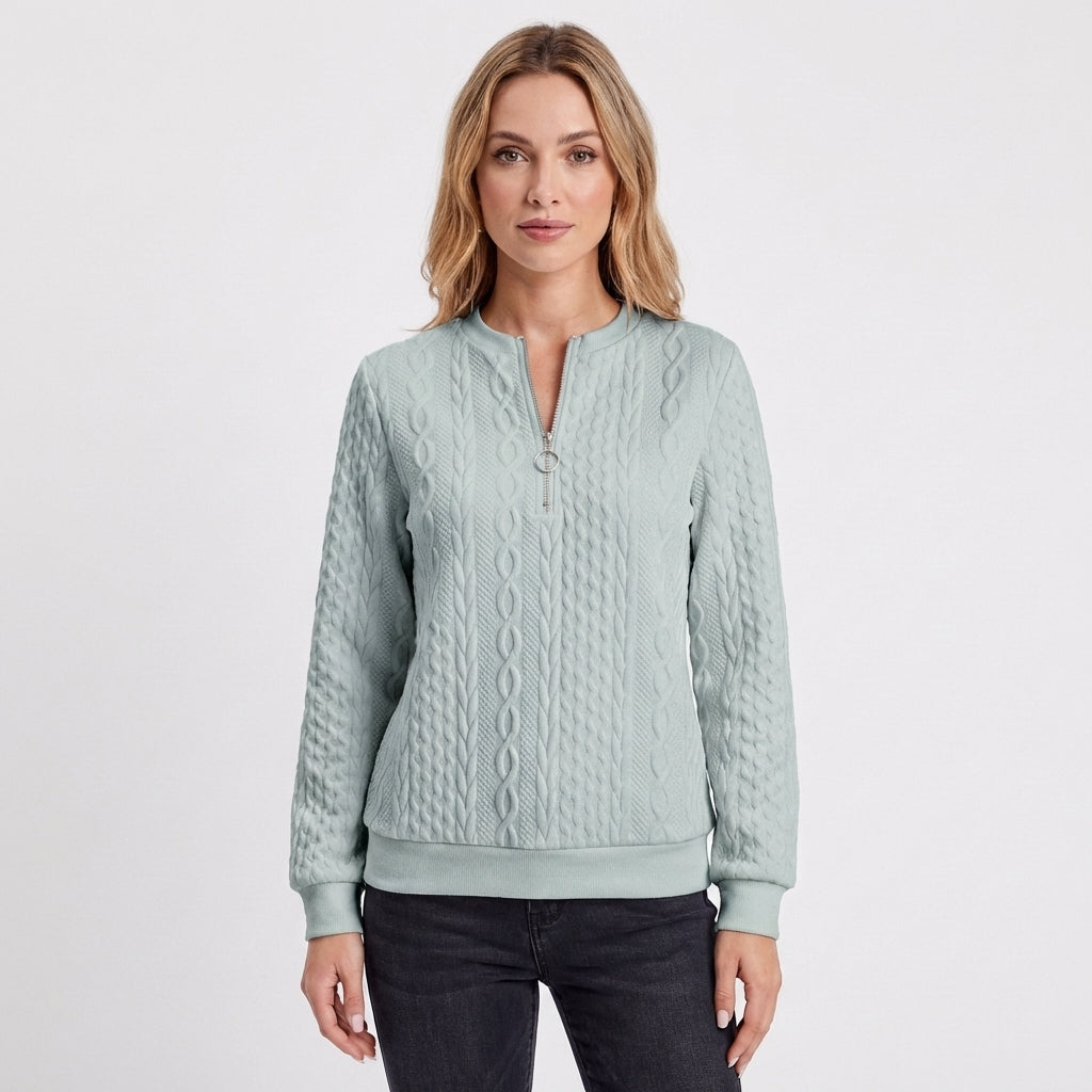 Sudadera Mujer Textura Trenzas Media Cremallera