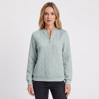 Sudadera Mujer Textura Trenzas Media Cremallera