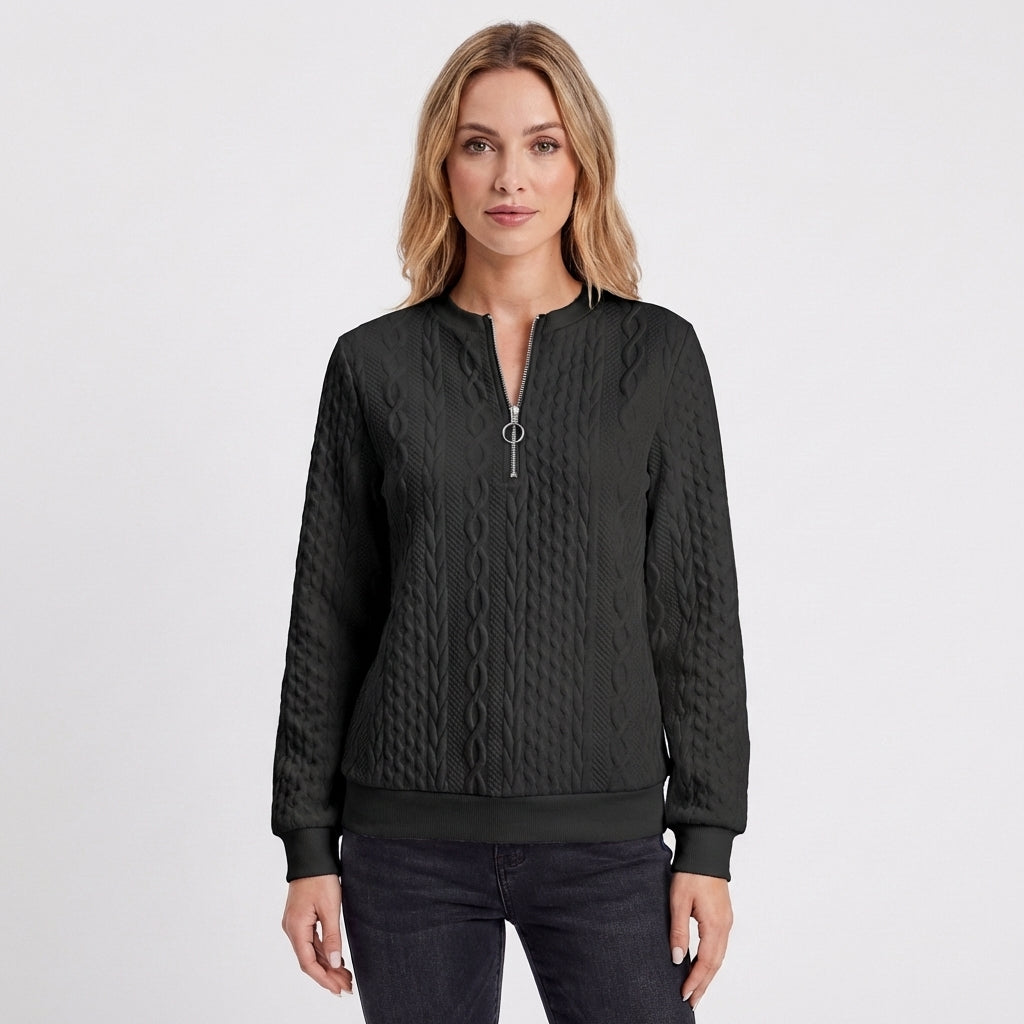 Sudadera Mujer Textura Trenzas Media Cremallera