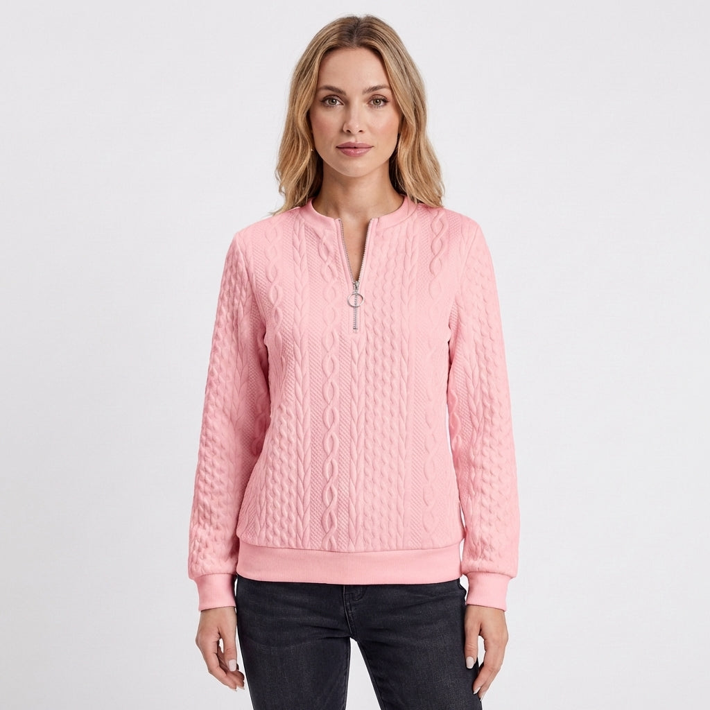 Sudadera Mujer Textura Trenzas Media Cremallera