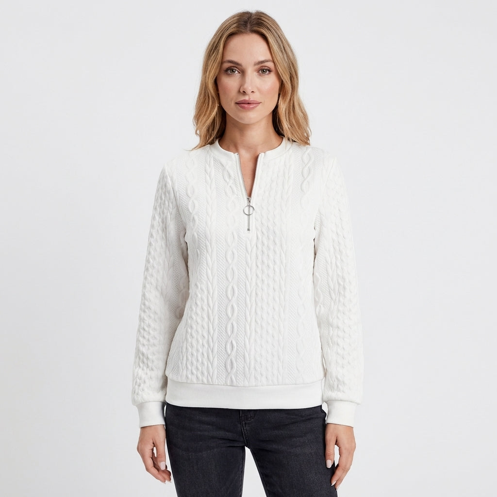 Sudadera Mujer Textura Trenzas Media Cremallera - Mavetta