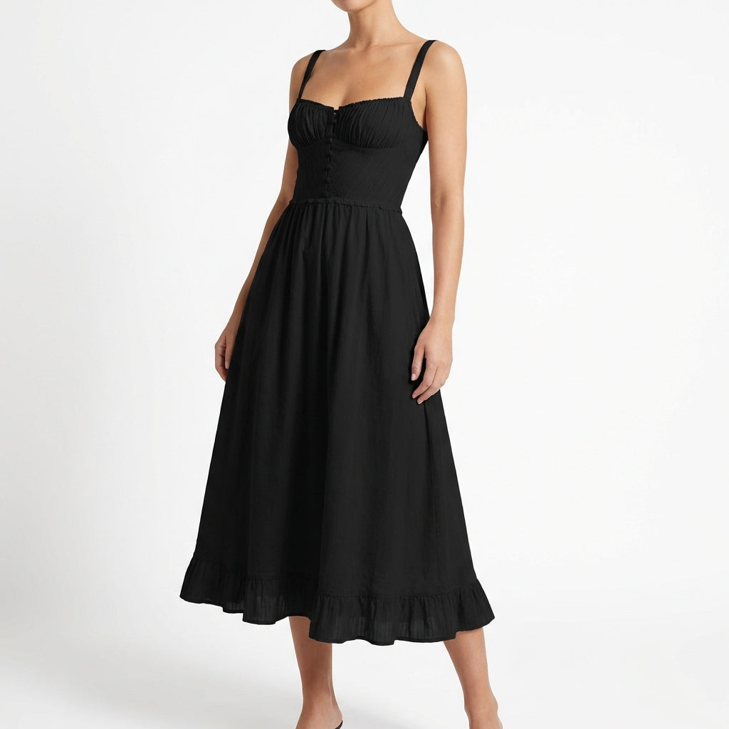Vestido Midi Mujer Tirantes y Volante