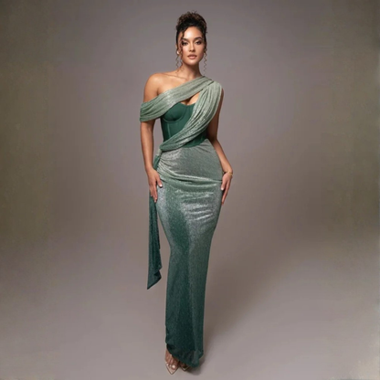 Vestido Largo Mujer Asimétrico Drapeado Corsé Abertura Lateral