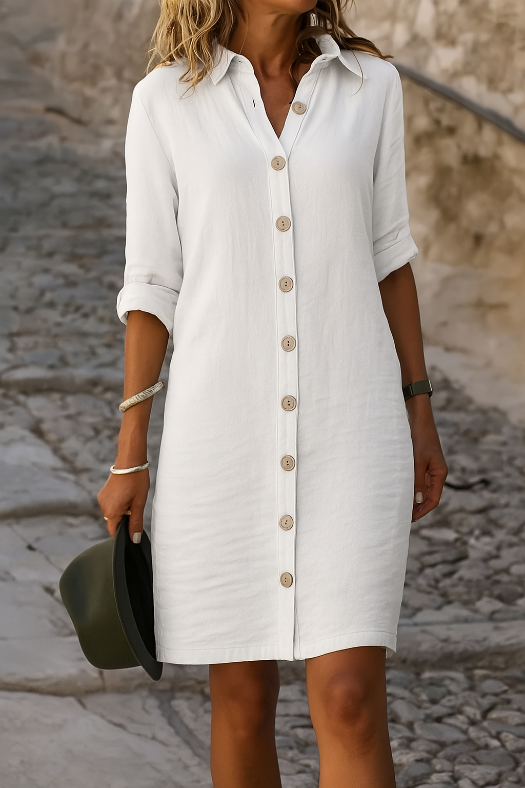 Vestido Camisero Mujer de Algodón con Botones Primavera