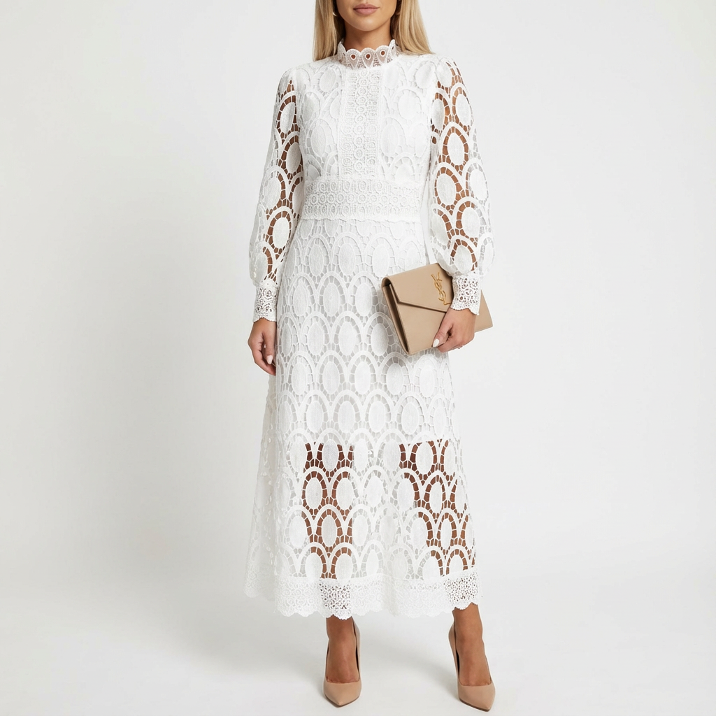 Vestido midi mujer acampanado manga larga