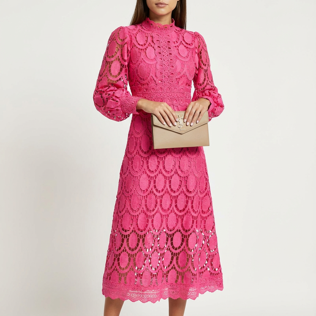 Vestido midi mujer acampanado manga larga