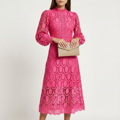 Vestido midi mujer acampanado manga larga