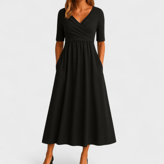 Vestido midi mujer con escote en V - Mavetta