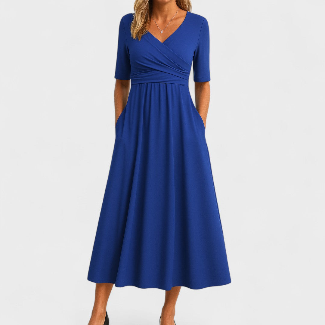 Vestido midi mujer con escote en V