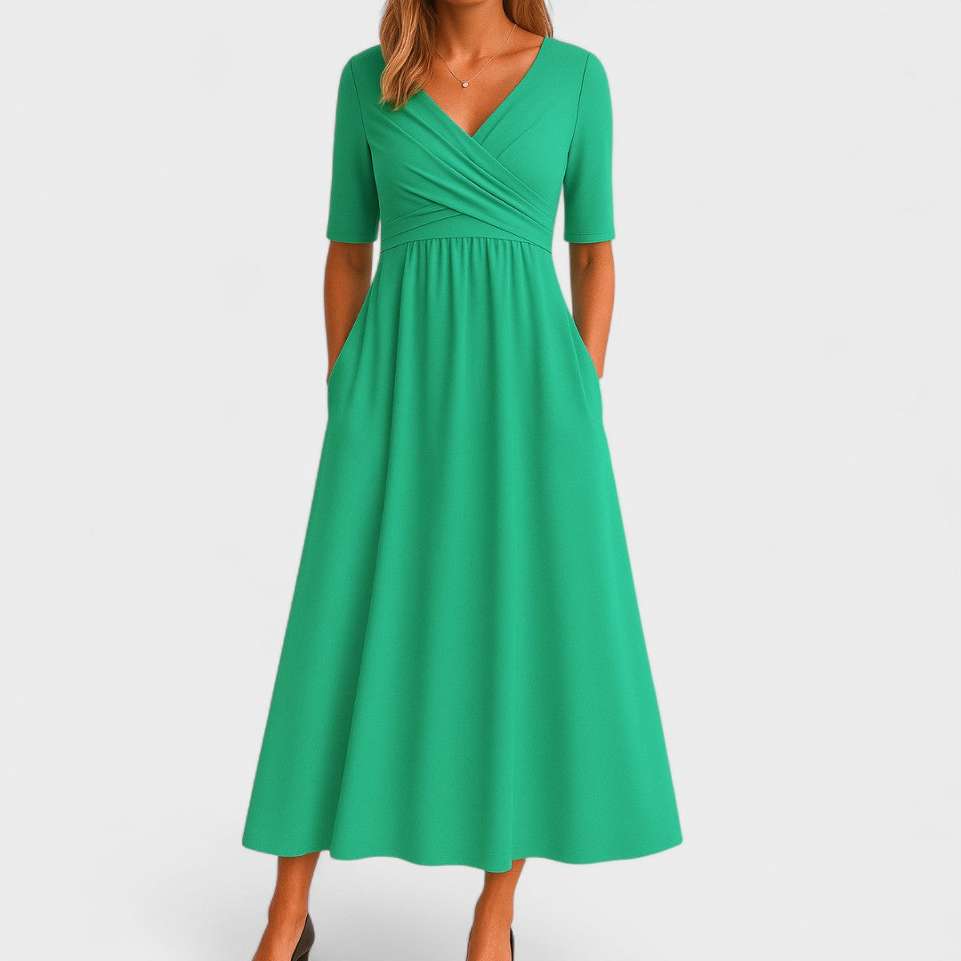 Vestido midi mujer con escote en V