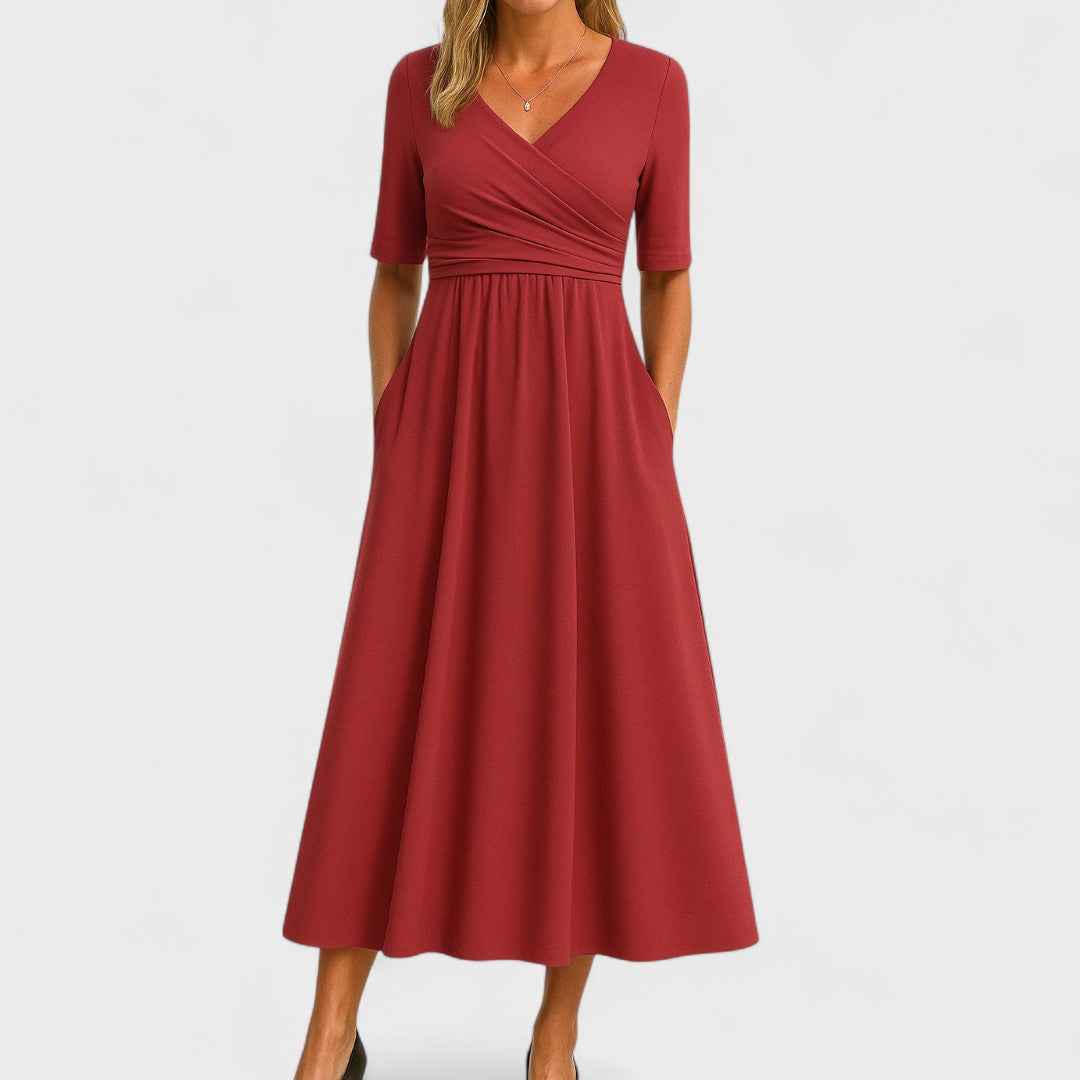 Vestido midi mujer con escote en V