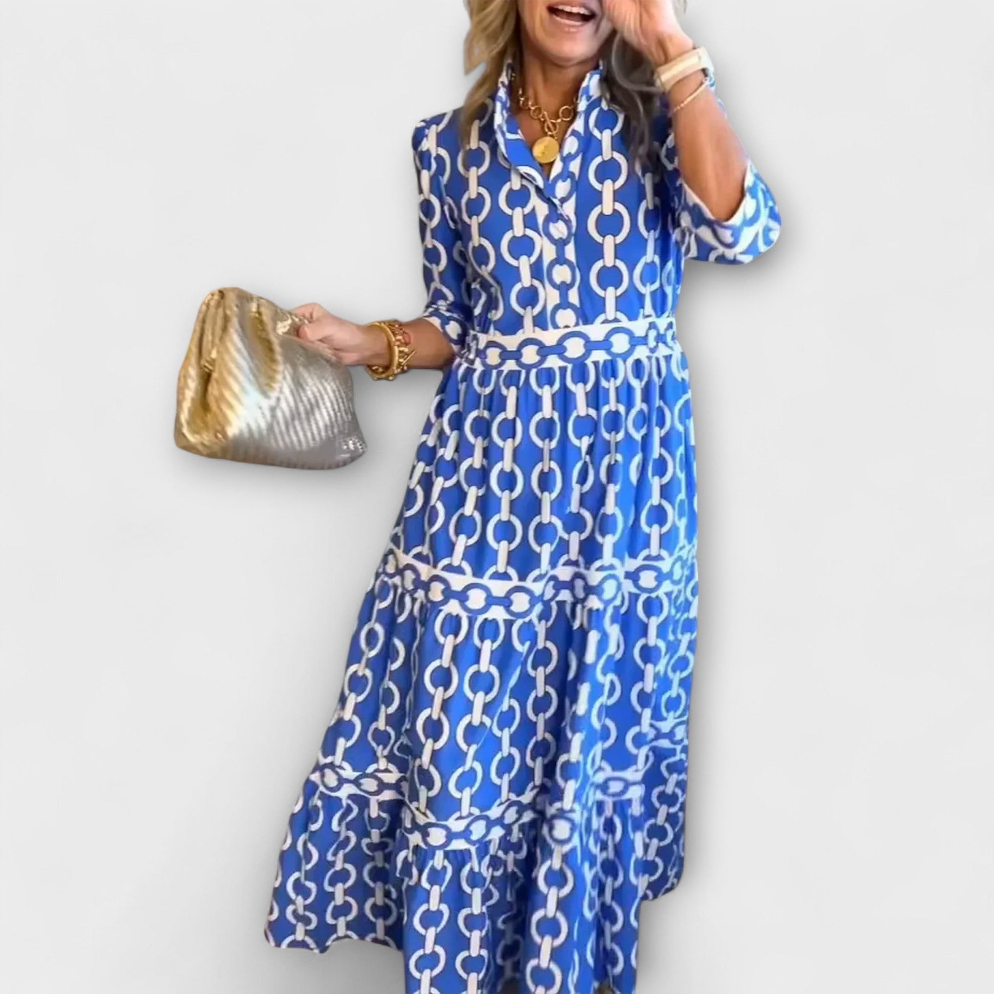 Vestido Midi Mujer de Tela Estampada Ajuste Recto - Mavetta