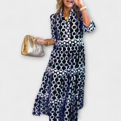 Vestido Midi Mujer de Tela Estampada Ajuste Recto