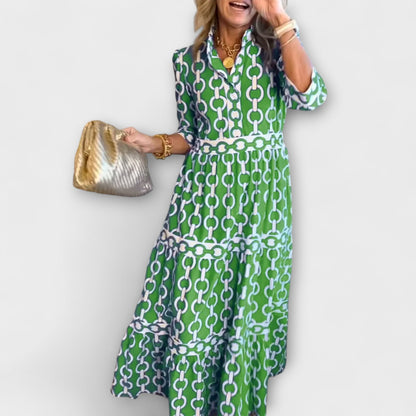 Vestido Midi Mujer de Tela Estampada Ajuste Recto