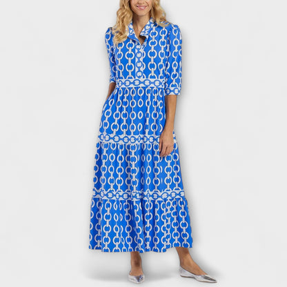 Vestido Midi Mujer de Tela Estampada Ajuste Recto