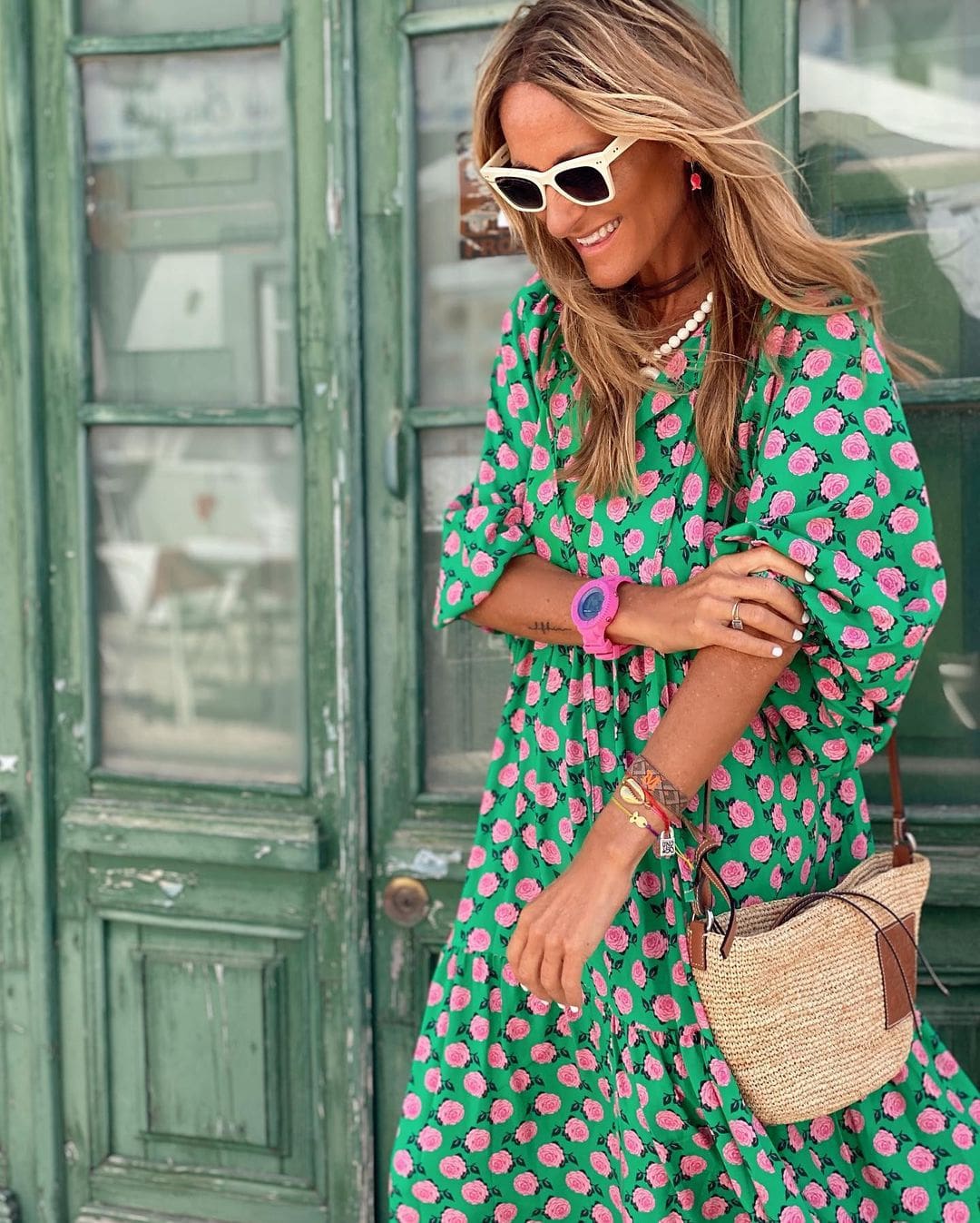 Vestido Largo Mujer Estampado Geométrico Cuello en V Bohemio