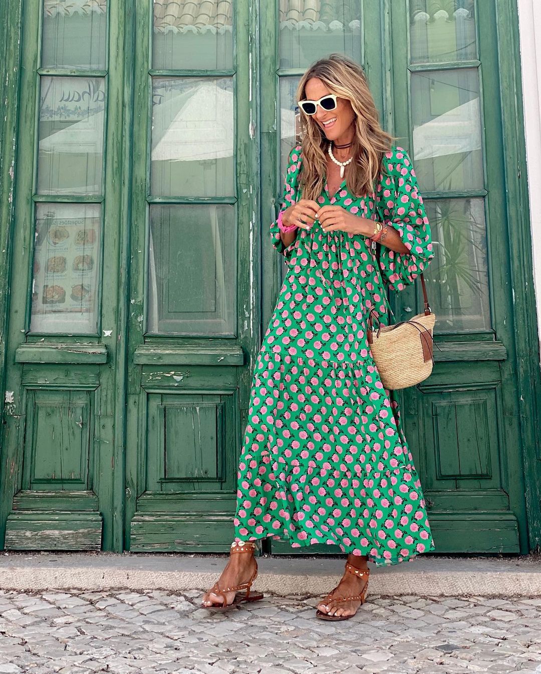 Vestido Largo Mujer Estampado Geométrico Cuello en V Bohemio