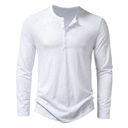 Camiseta Hombre Manga Larga Algodón Botones en Escote