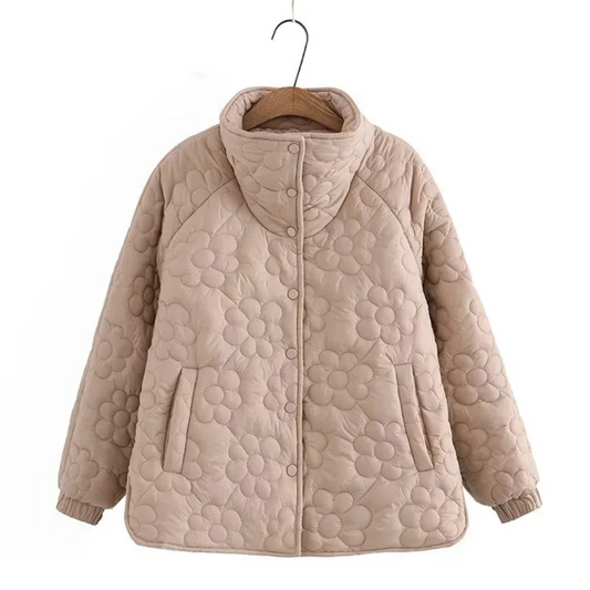 Abrigo Mujer Invierno Tela Estampada Flores Prensadas - Mavetta