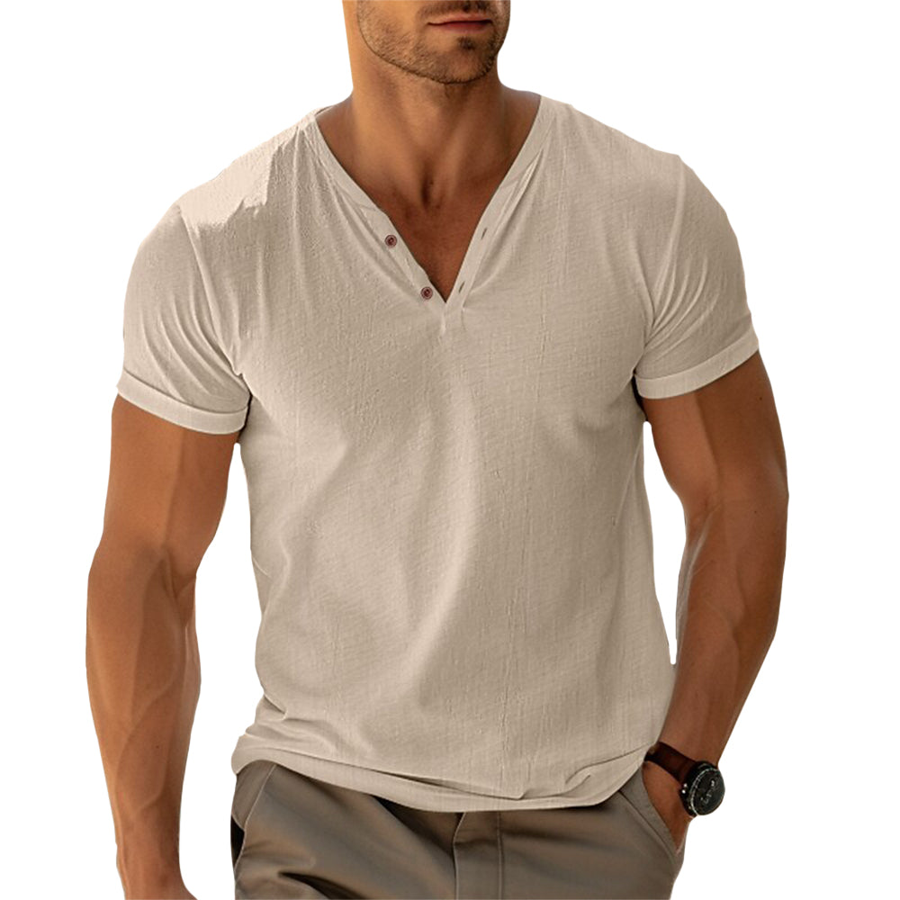 Camiseta Hombre Cuello en V Botones Ajuste Regular