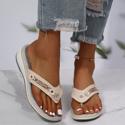 Sandalias Cuña Mujer con Tiras Decorativas Elegantes