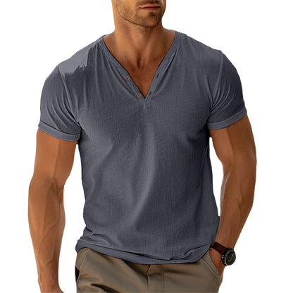 Camiseta Hombre Cuello en V Botones Ajuste Regular