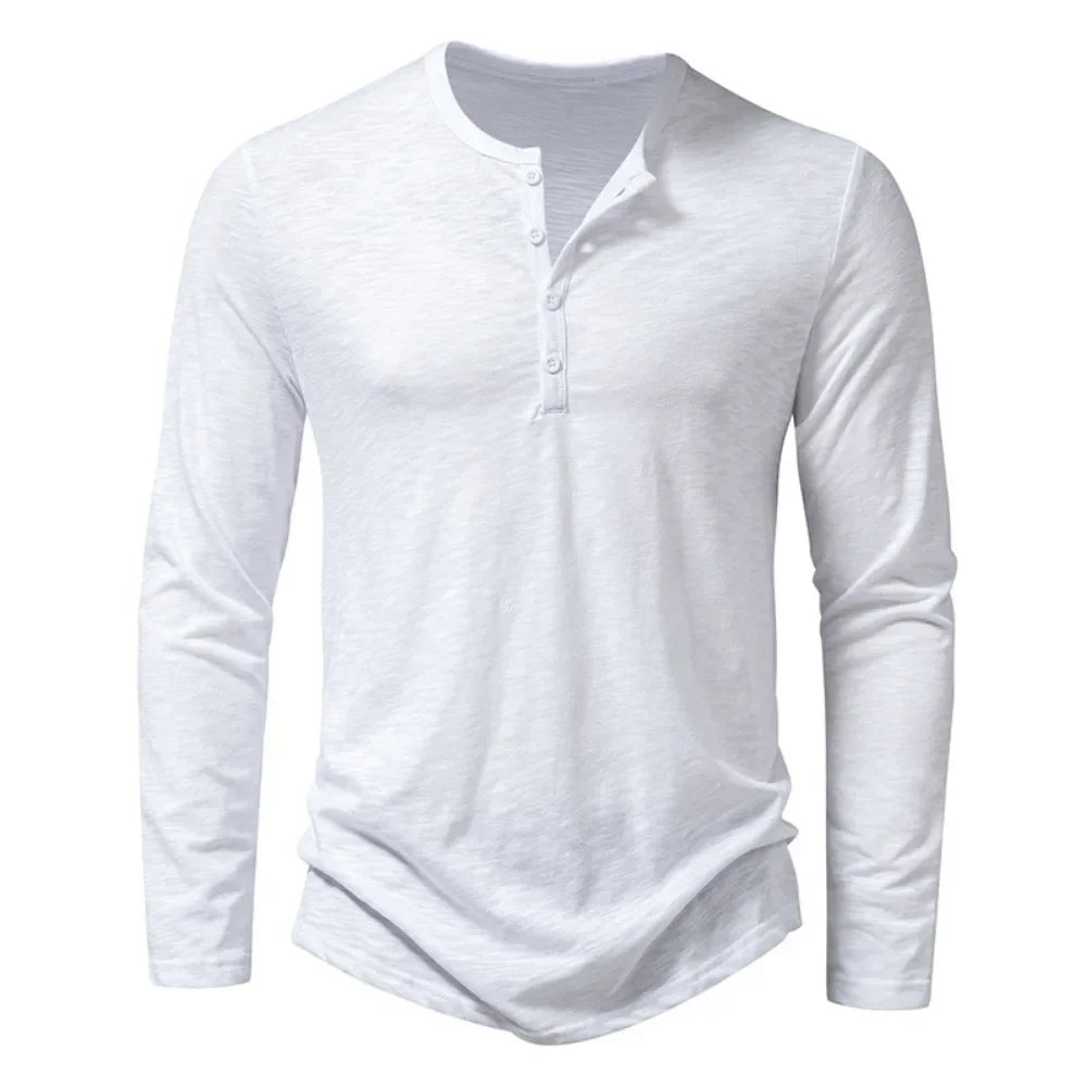 Camiseta Hombre Manga Larga Algodón Botones en Escote