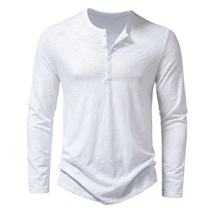 Camiseta Hombre Manga Larga Algodón Botones en Escote