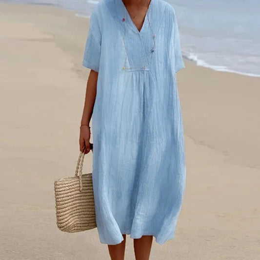 Vestido Midi Mujer de Corte Relajado Manga Corta - Mavetta