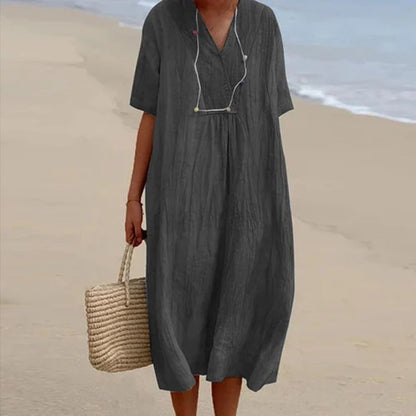 Vestido Midi Mujer de Corte Relajado Manga Corta