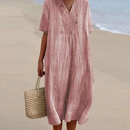 Vestido Midi Mujer de Corte Relajado Manga Corta