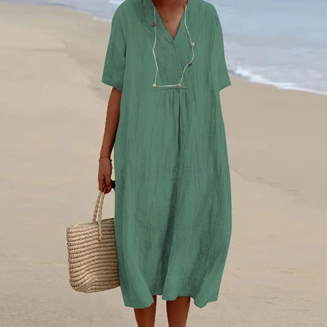 Vestido Midi Mujer de Corte Relajado Manga Corta