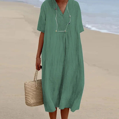 Vestido Midi Mujer de Corte Relajado Manga Corta