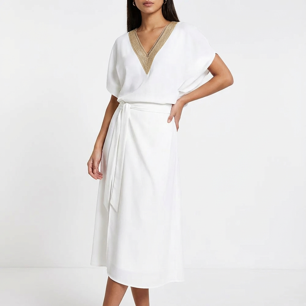 Vestido Midi Mujer Cruzado con Cuello en V - Mavetta