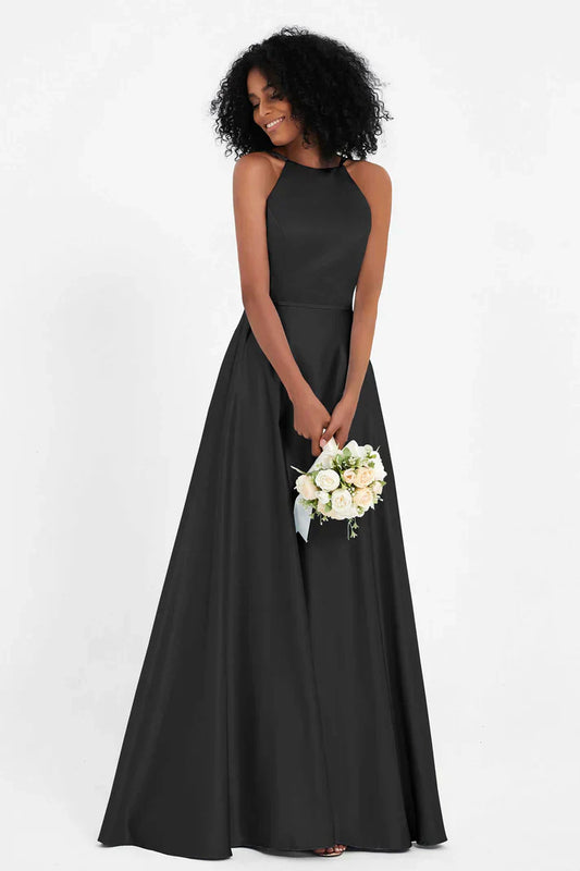 Vestido Ceremonia Mujer Satén Cuello Halter Espalda Cruzada - Mavetta