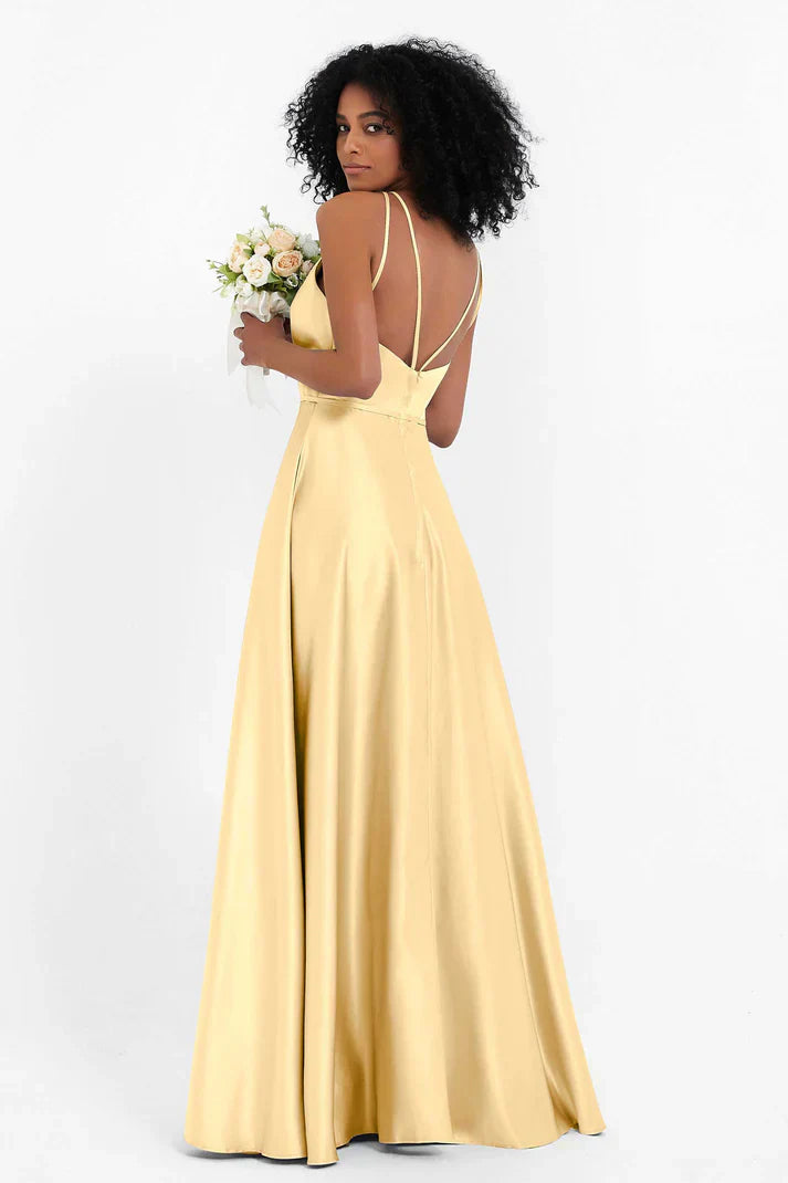 Vestido Ceremonia Mujer Satén Cuello Halter Espalda Cruzada