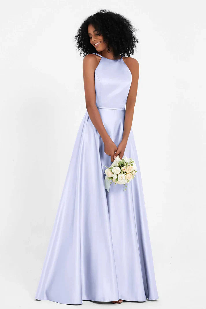 Vestido Ceremonia Mujer Satén Cuello Halter Espalda Cruzada