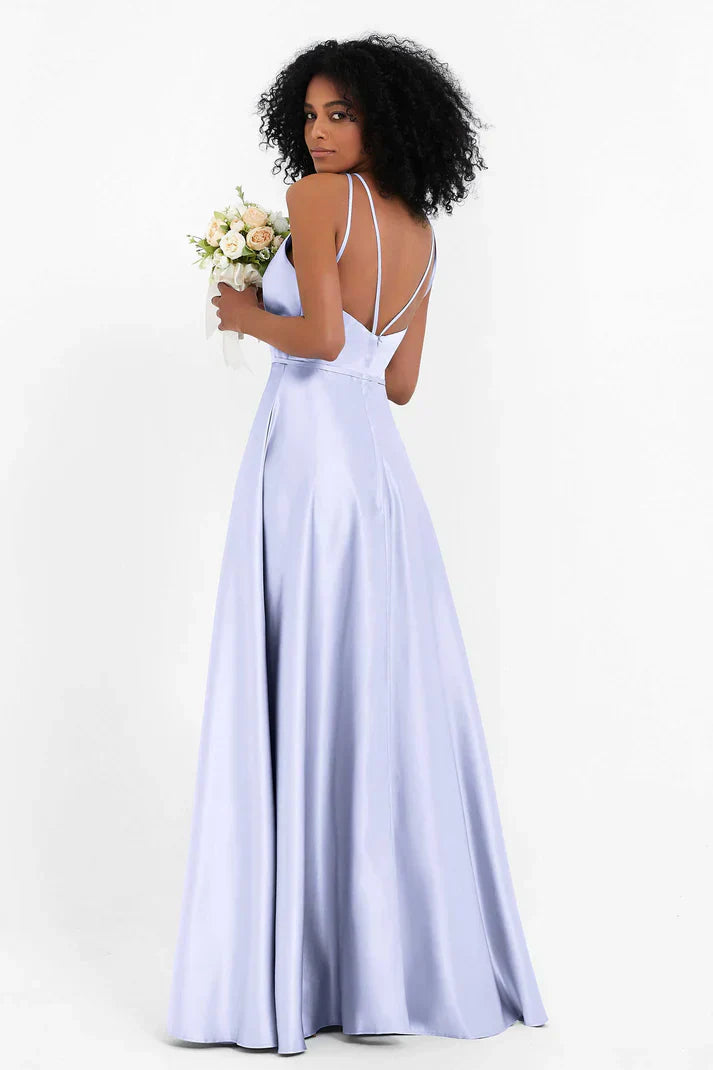 Vestido Ceremonia Mujer Satén Cuello Halter Espalda Cruzada