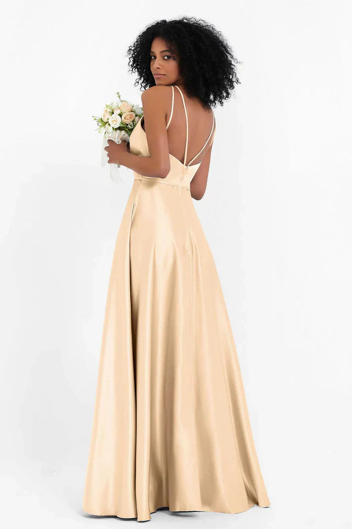 Vestido Ceremonia Mujer Satén Cuello Halter Espalda Cruzada
