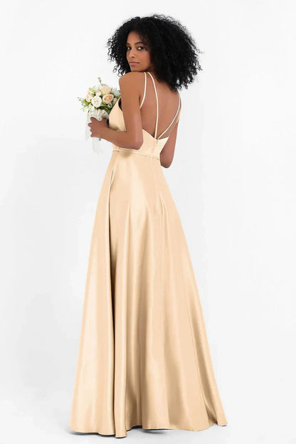 Vestido Ceremonia Mujer Satén Cuello Halter Espalda Cruzada