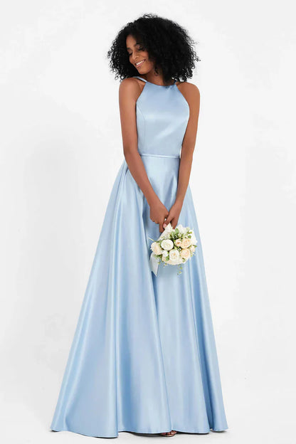Vestido Ceremonia Mujer Satén Cuello Halter Espalda Cruzada