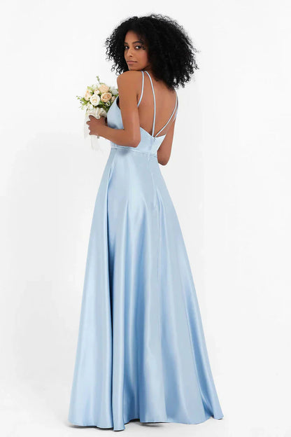Vestido Ceremonia Mujer Satén Cuello Halter Espalda Cruzada