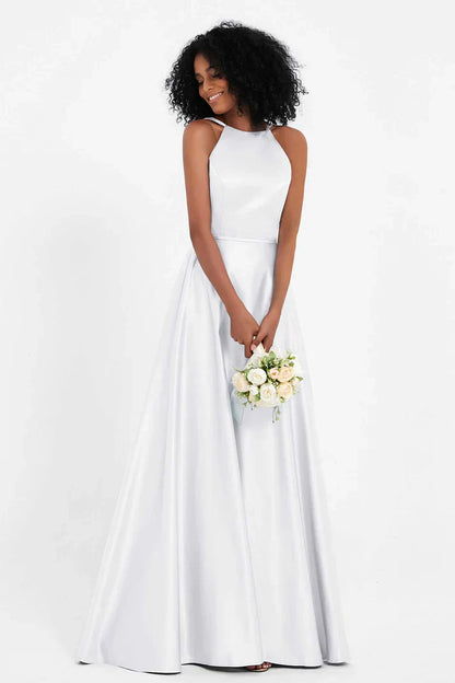 Vestido Ceremonia Mujer Satén Cuello Halter Espalda Cruzada